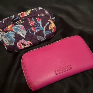 Vera Bradley Bundle, Purple lined makeup bag in euc and Pink zip around Wallet,